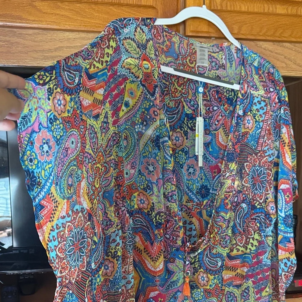 Bleu Rod Beattie Multicolor Paisley Blouse size M